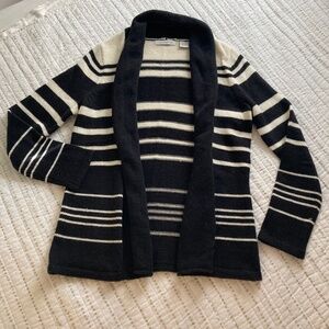 Liz Claiborne Wool Alpaca Cardigan Cream Black Cozy Classic Sz S